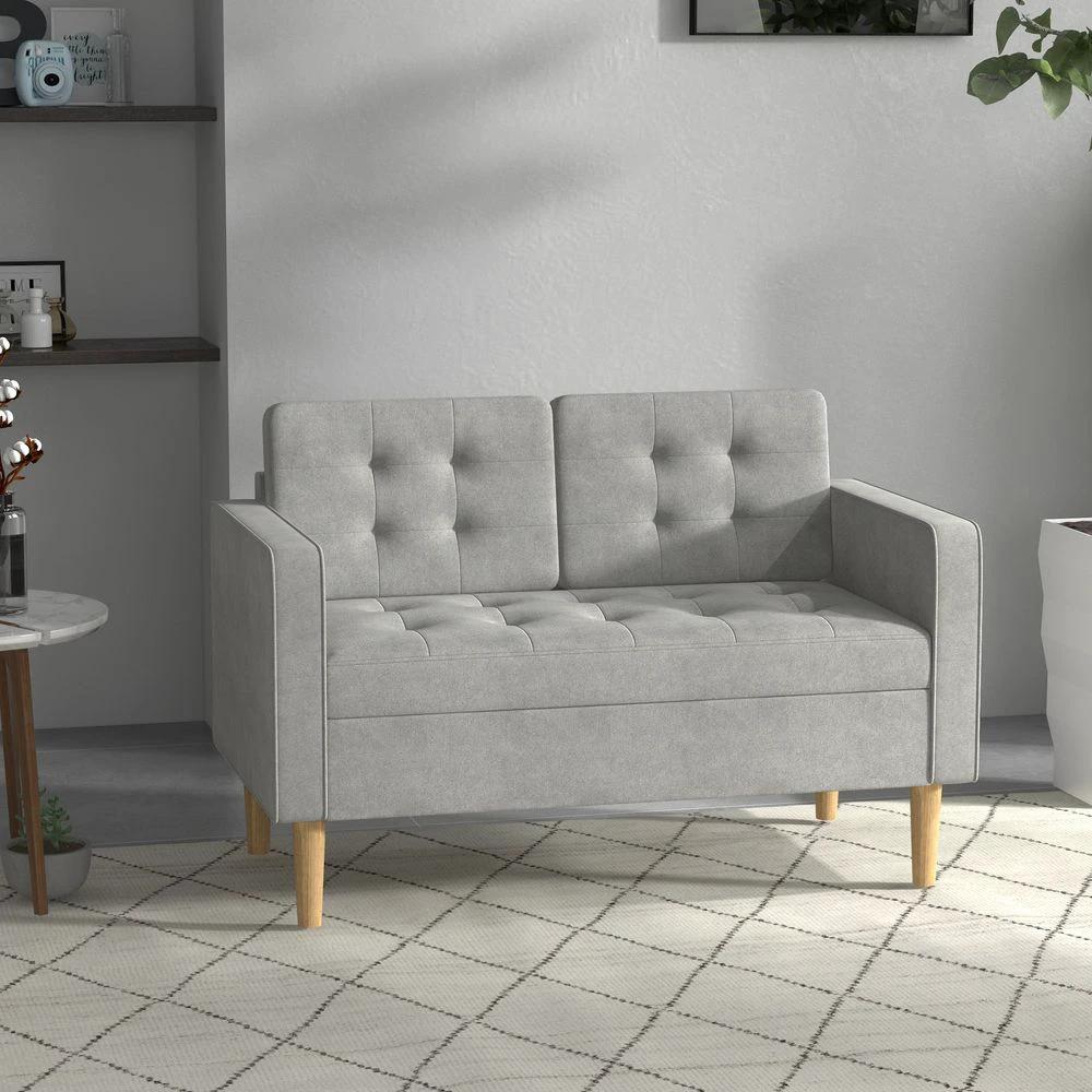 Modern 2 Seater Sofa with Storage Compact Loveseat Sofa for Living Room Grey by HOMCOM