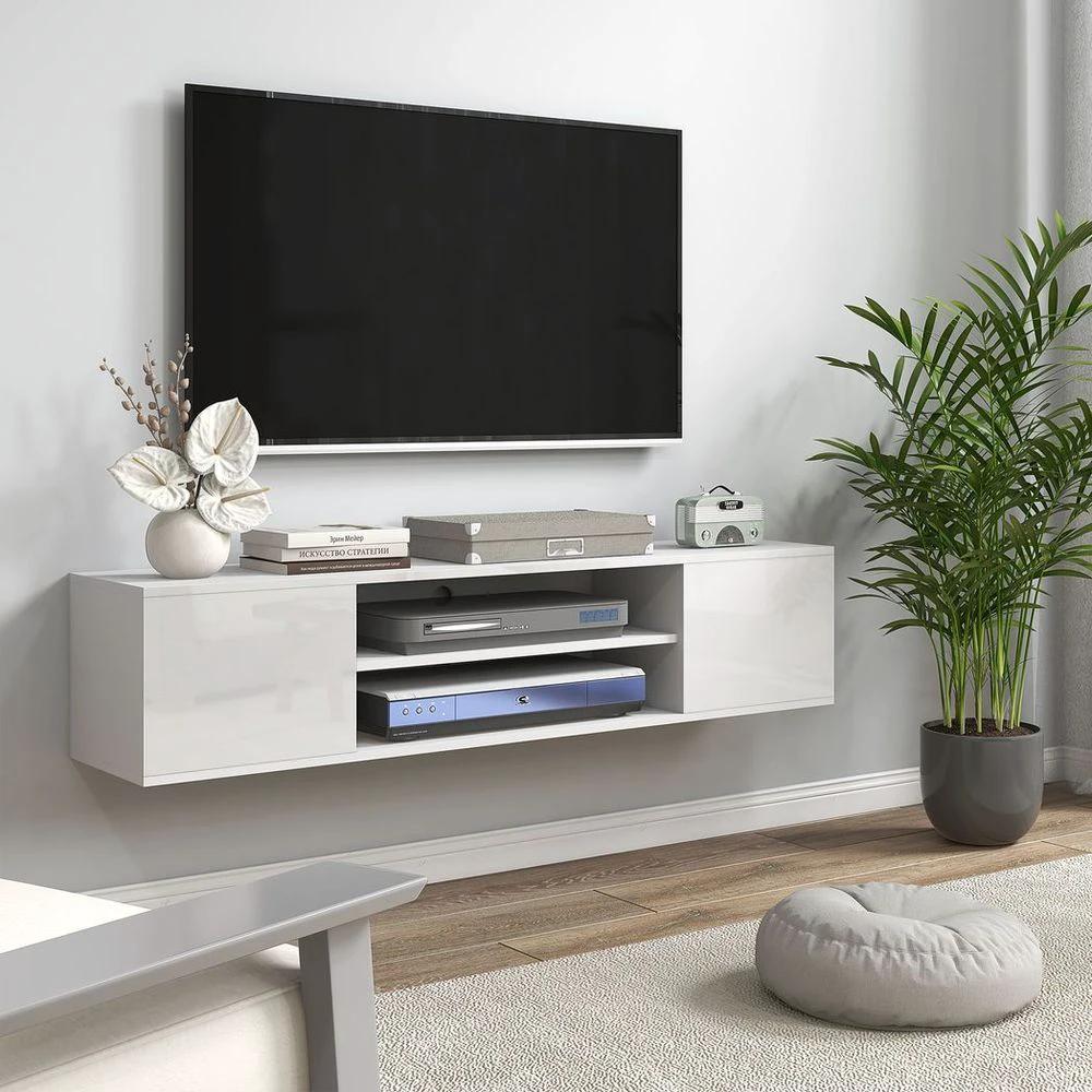 Floating TV Unit for 60" TVs W/ Shelves and Cabinets, White by HOMCOM