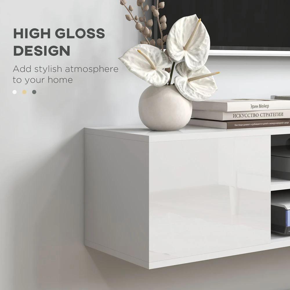 Floating TV Unit for 60" TVs W/ Shelves and Cabinets, White by HOMCOM