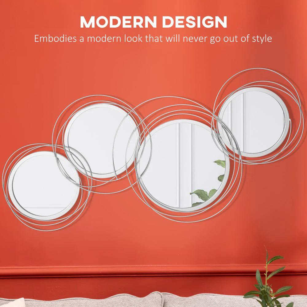 HOMCOM Metal Wall Art Decorative Mirror Decor Modern Wall Sculpture, Silver - Uncategorized Wall Art