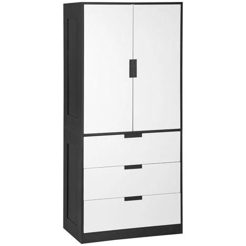 2 Door Wardrobe Modern Wardrobe with 3 Drawer and Hanging Rod for Bedroom White by HOMCOM