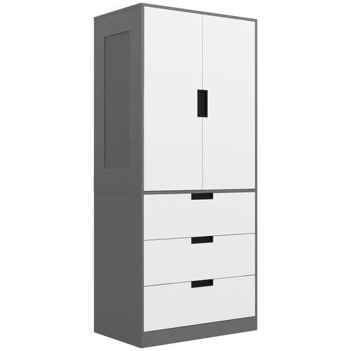 HOMCOM 2 Door Wardrobe Grey Wardrobe with 3 Drawer and Hanging Rod for Bedroom by HOMCOM