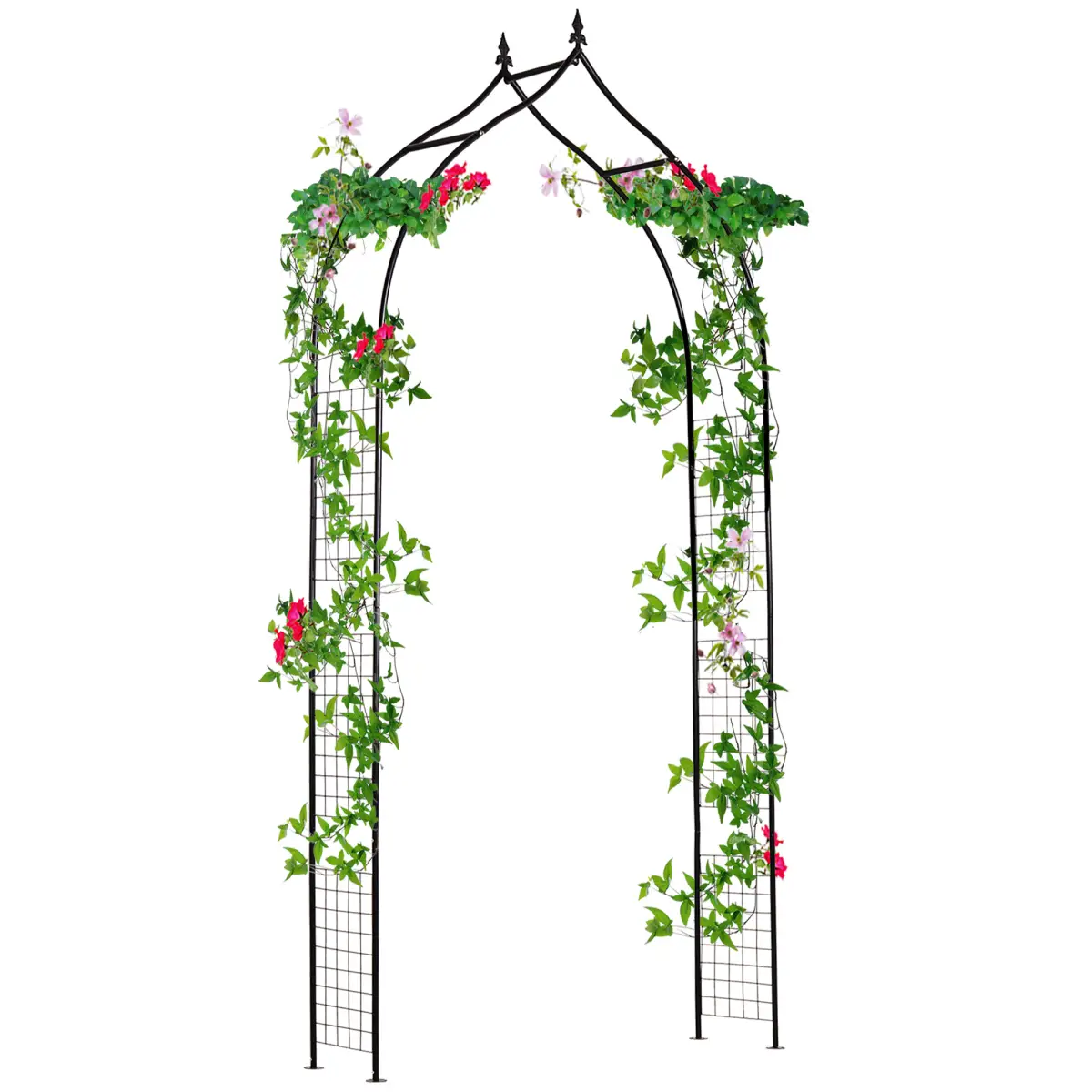 Outsunny Steel Frame Backyard Pergola for Plants & Trellis Garden Arch Black - Gazebos