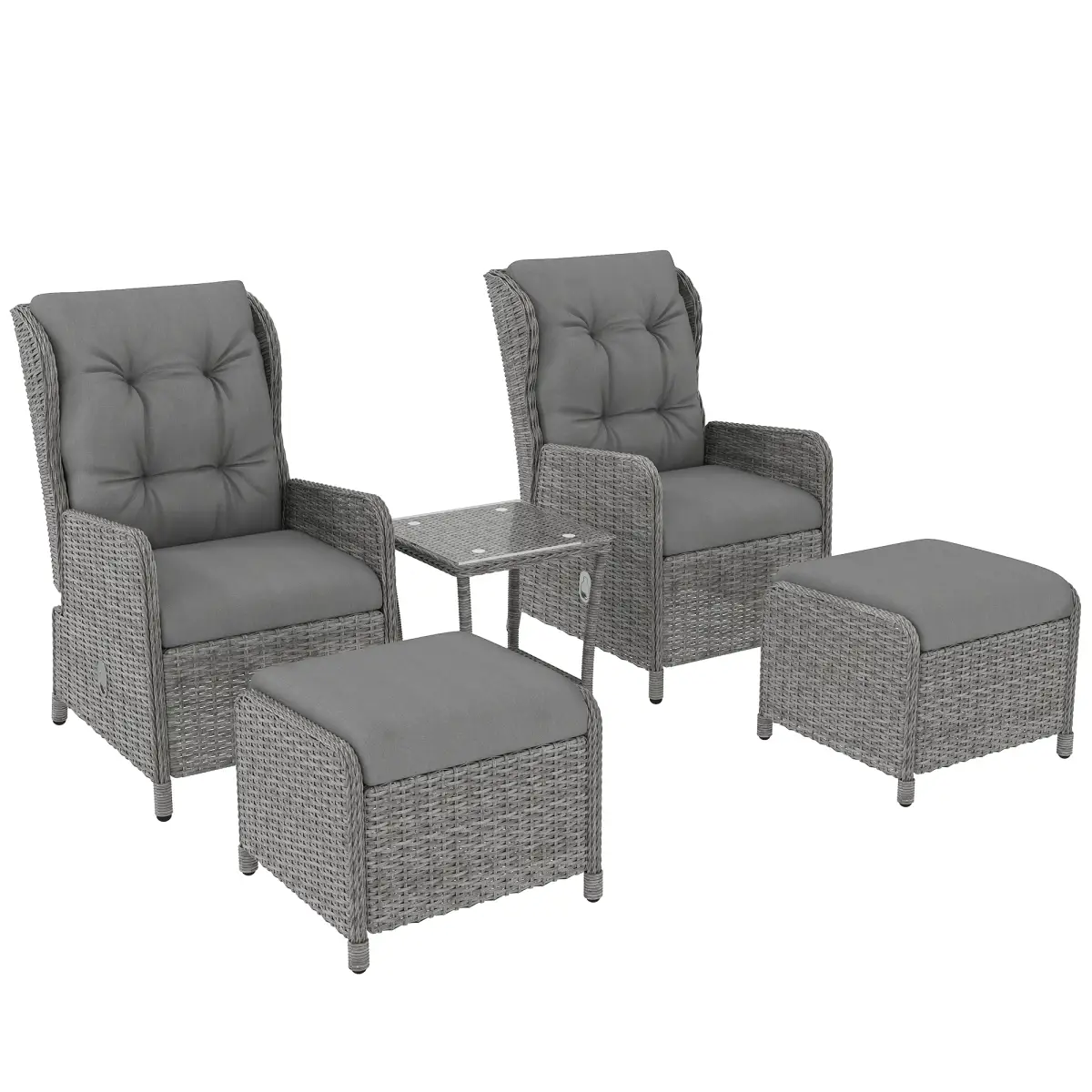 Outsunny Outsunny Recliner Rattan Garden Furniture w/ Two-tier Table, Light Grey - Garden Set