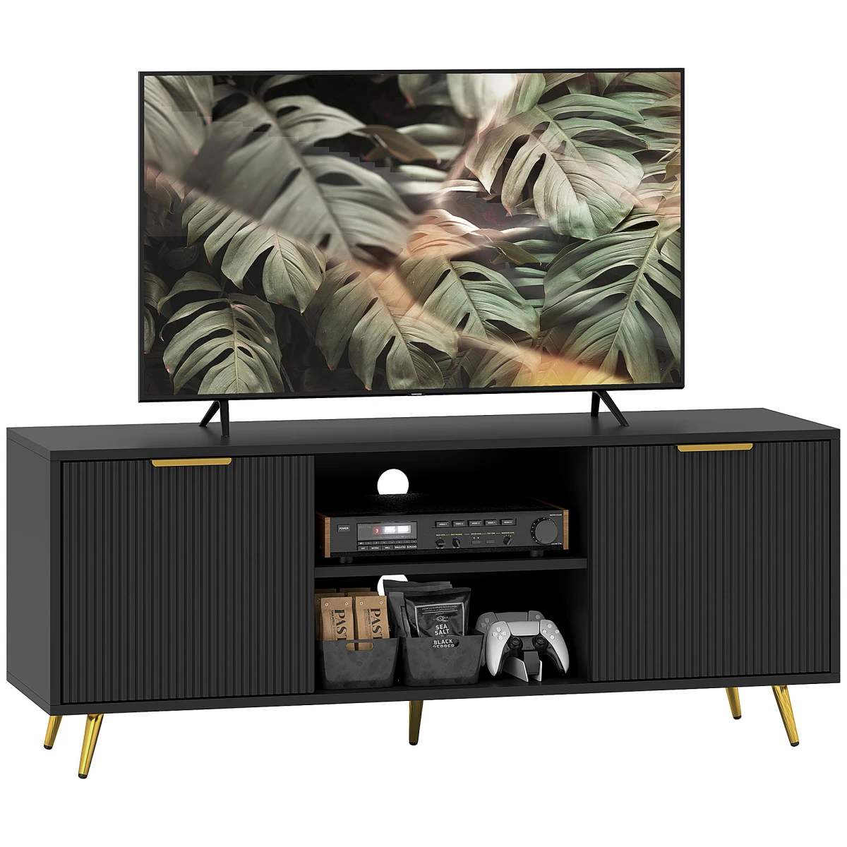 HOMCOM HOMCOM Modern TV Stand Cabinet For 55 Inch TV Storage Black - TV Unit