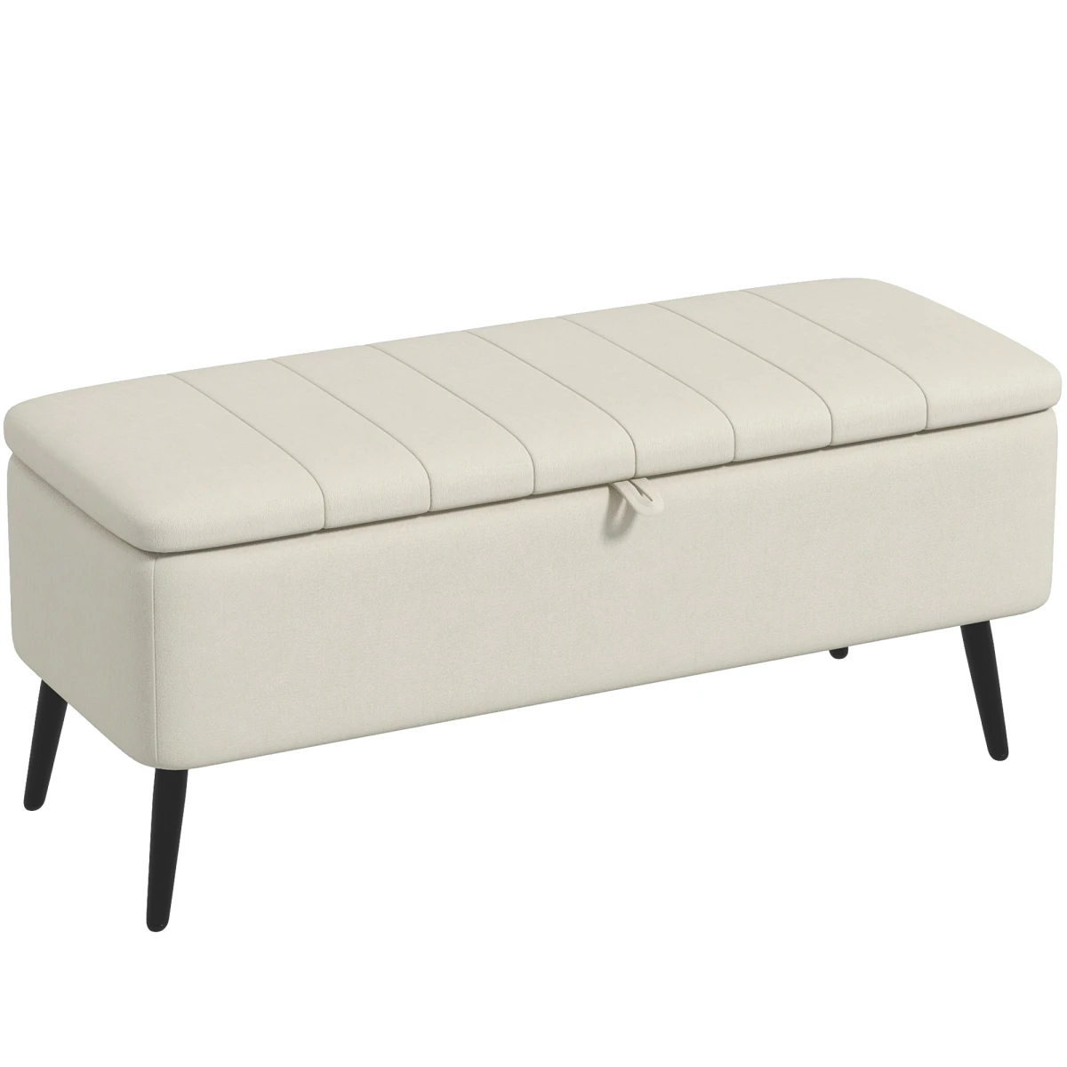 HOMCOM HOMCOM Storage Ottoman Bench Compact Linen Cream White With Under Seat Storage And Padded Lid For Living Room - Footstool