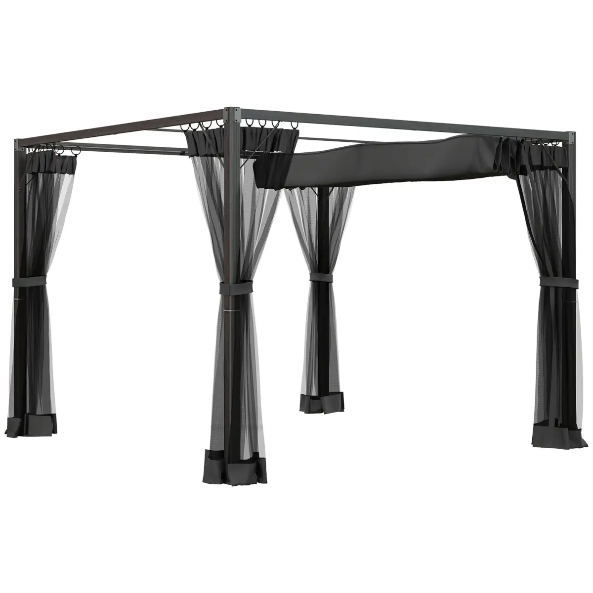 Outsunny Outsunny 3 x 3 m Pergola with Retractable Roof and Netting, Dark Grey - Gazebos
