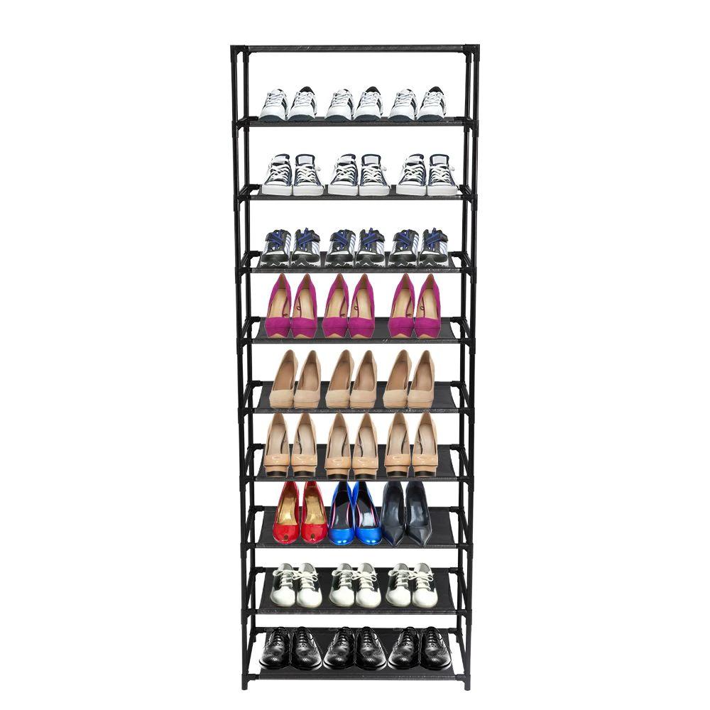N/A 10 Tier Stackable Shoe Rack Storage Shelves - Stainless Steel Frame Holds 50 Pairs Of Shoes -