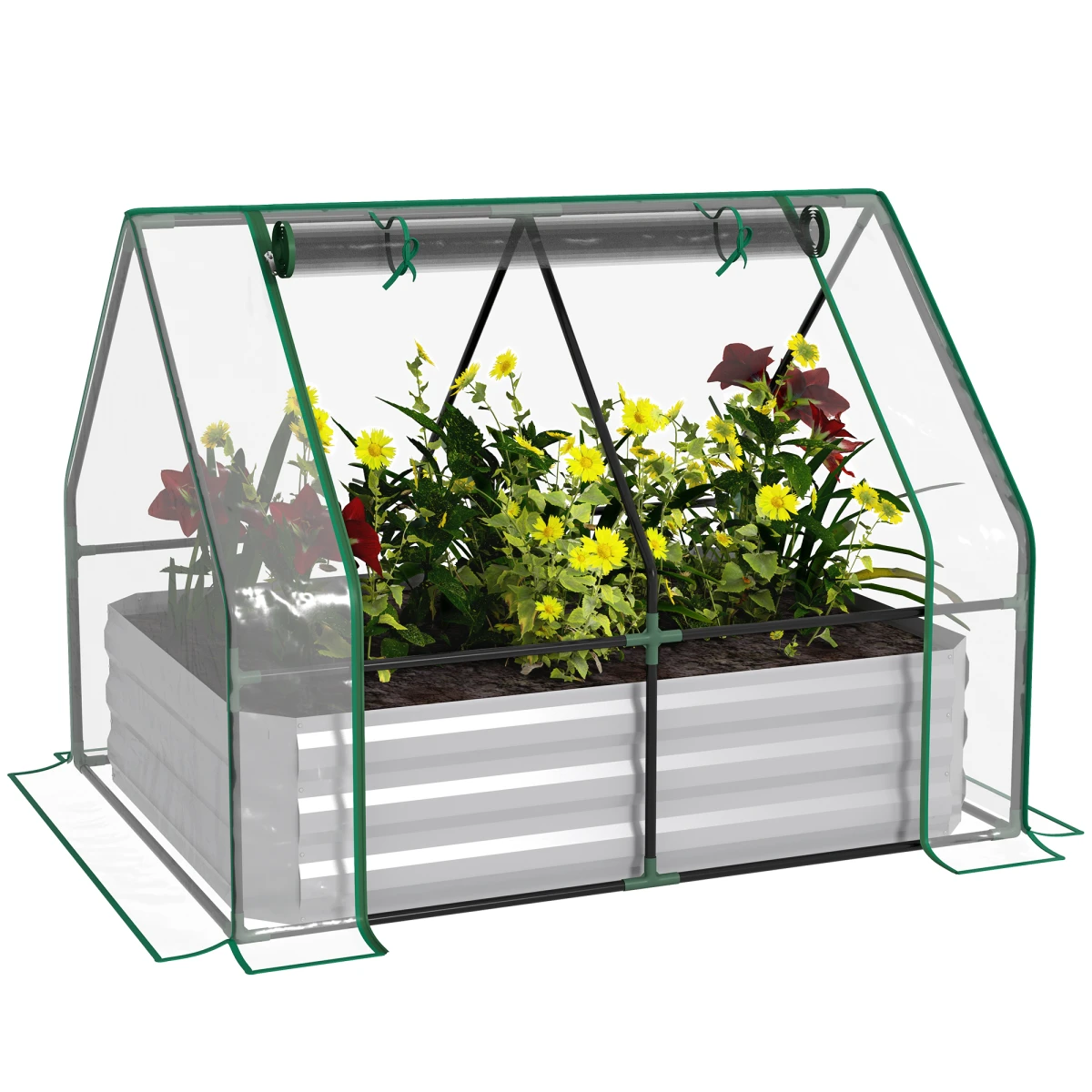 Outsunny Premium Steel Raised Garden Box Dual Use Greenhouse Kit - Planters