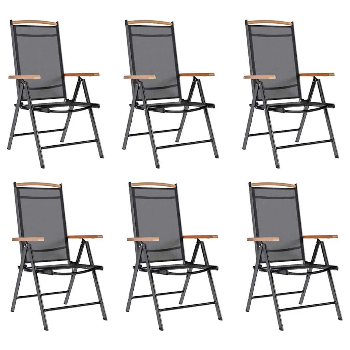 vidaXL vidaXL Folding Garden Chairs 6 pcs Textilene Black - Garden Chairs