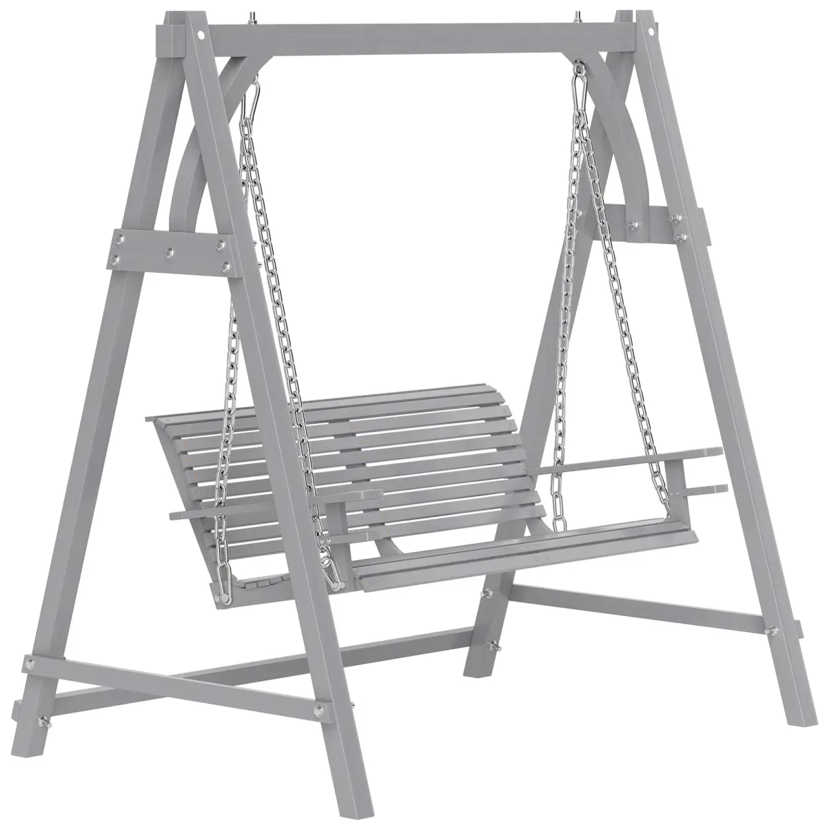 Outsunny Outsunny 2 Seater Wooden Garden Swing Seat Hammock Bench Lounger, Grey - Hammocks