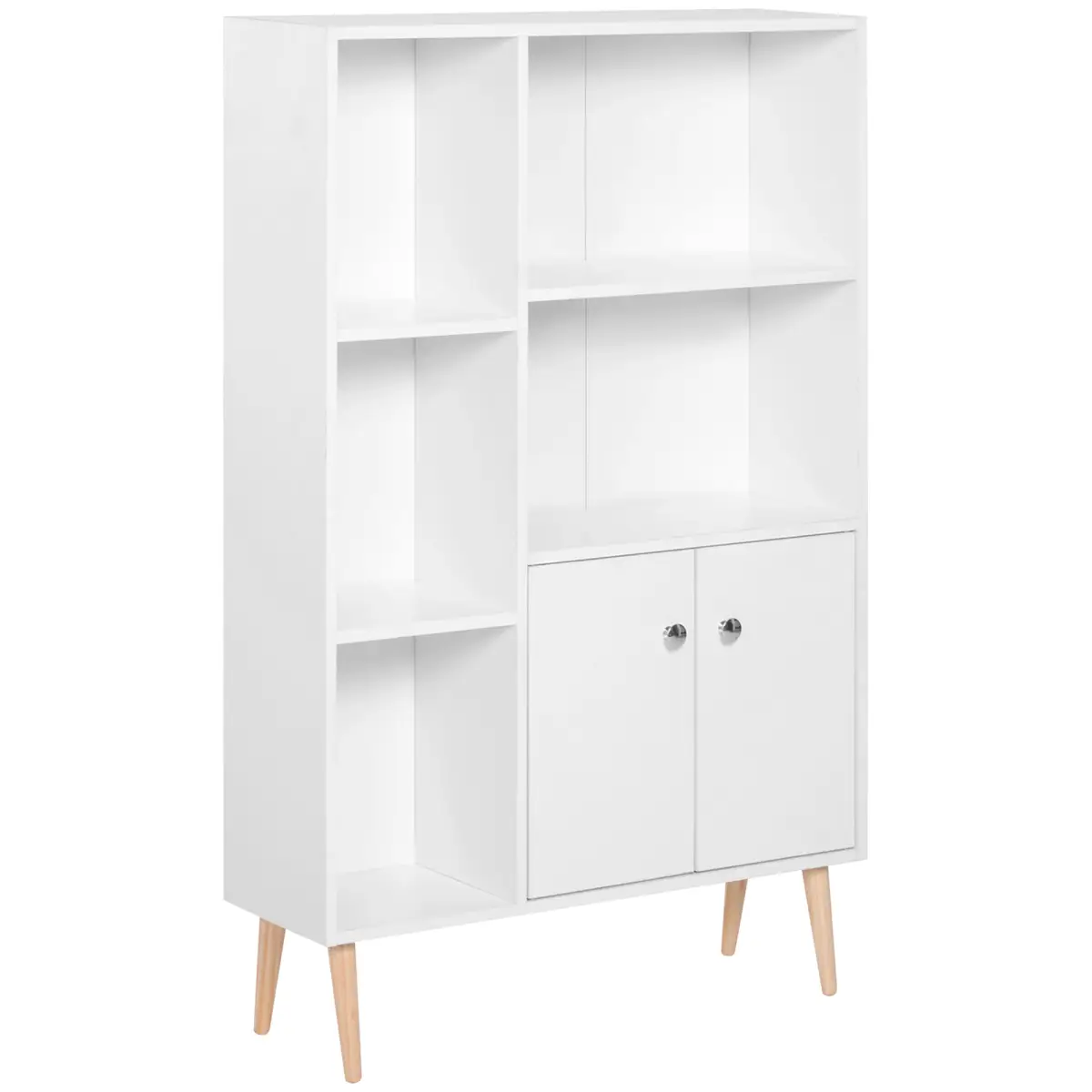 HOMCOM Open Bookcase Cabinet Shelves W/ Two Doors, 80W x 23.5D x 118Hcm-White - Display Cabinet