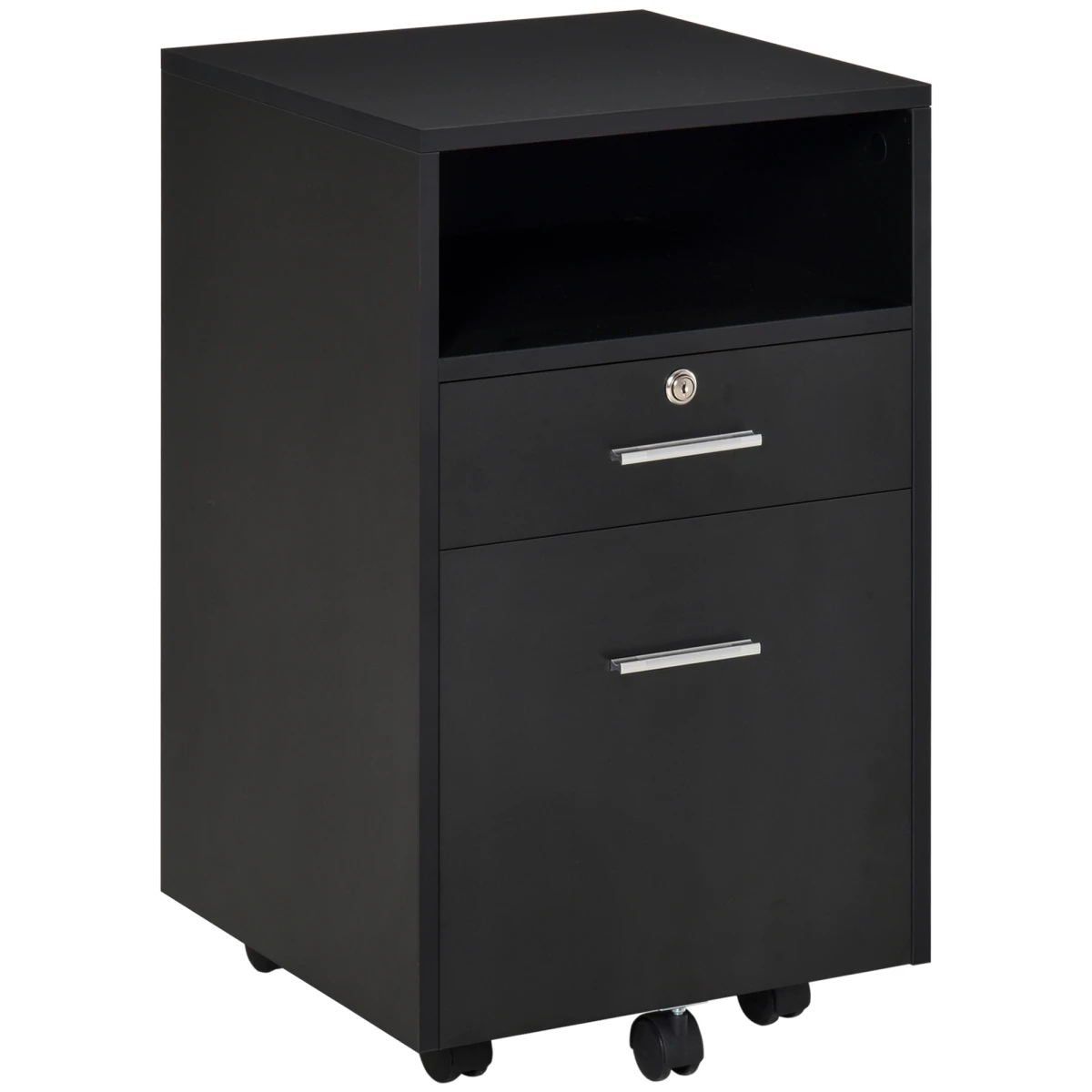 Vinsetto Mobile File Cabinet Compact Lockable Top Drawer 2 Keys Five Wheel Black Home Office Storage by Unbranded