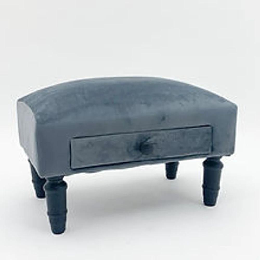 MSL Grey velvet footstool with drawer - Uncategorized Footstool