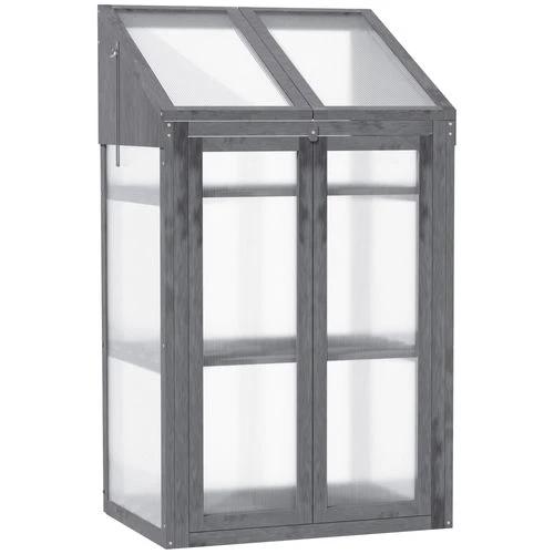 Outsunny Wooden Greenhouse Cold Frame Grow House w/ Double Door for Flower Grey -