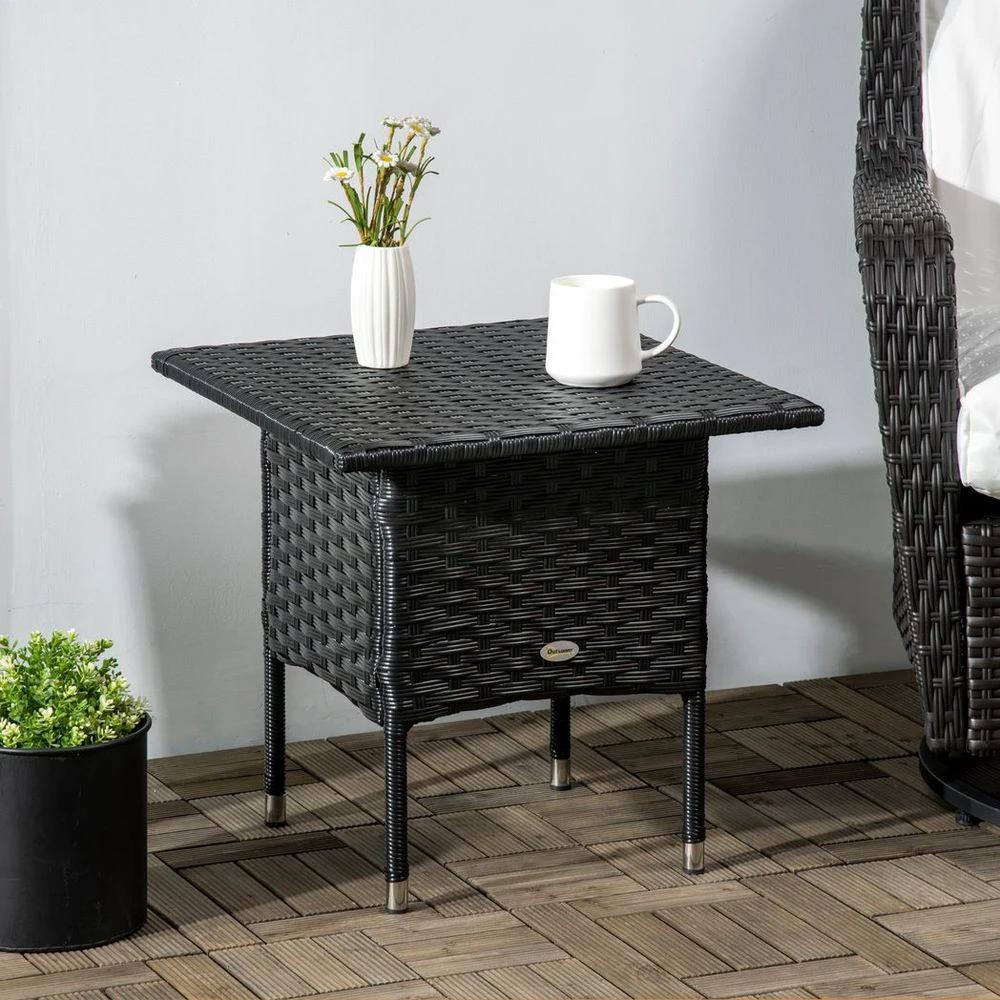 PE Rattan Outdoor Coffee Table, Rattan Side Table for Patio, Garden, Black by Outsunny
