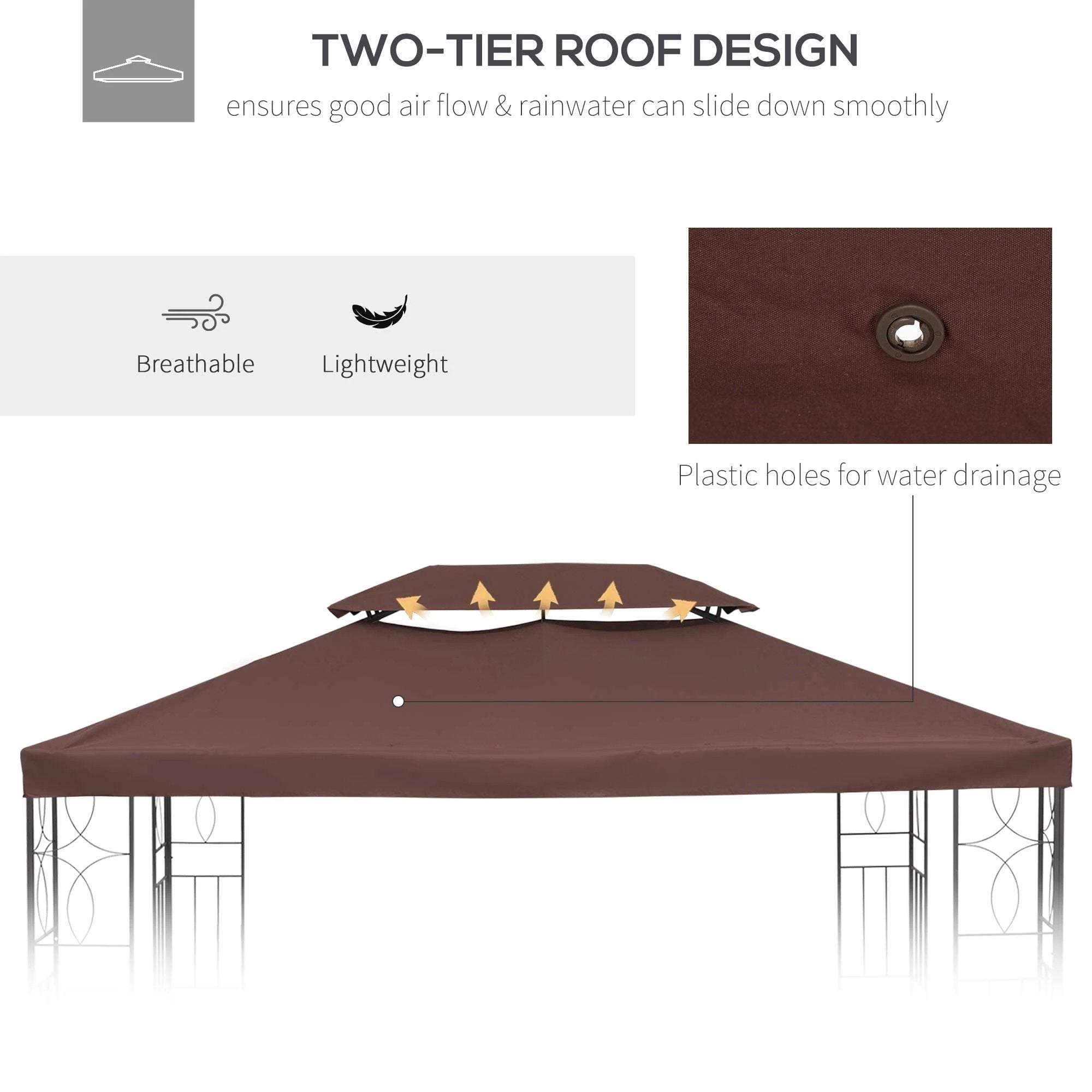 Outsunny 3x4m Gazebo Replacement Roof Canopy 2 Tier Top UV Cover Sun Awning Shelters - Gazebos