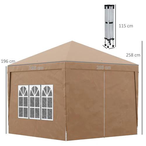 Outsunny 3x3 m Pop Up Gazebo Party Tent Canopy Marquee with Storage Bag Coffee by Outsunny