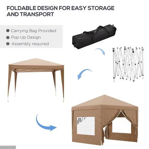 Outsunny 3x3 m Pop Up Gazebo Party Tent Canopy Marquee with Storage Bag Coffee by Outsunny