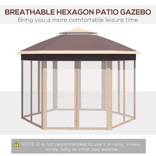 Outsunny Outsunny 3x4m Hexagon Gazebo w/ Metal Frame Mesh Curtains Outdoor Garden, Khaki - Gazebos