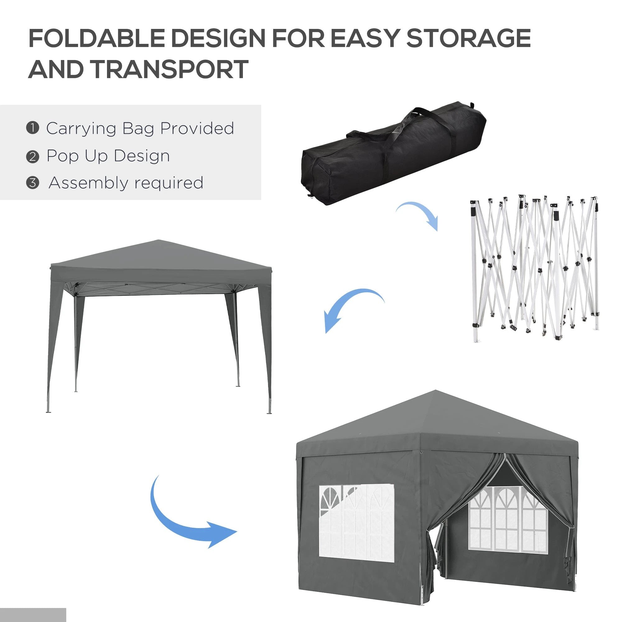 Outsunny Outsunny 3mx3m Pop Up Gazebo Party Tent Canopy Marquee with Storage Bag Grey - Gazebos