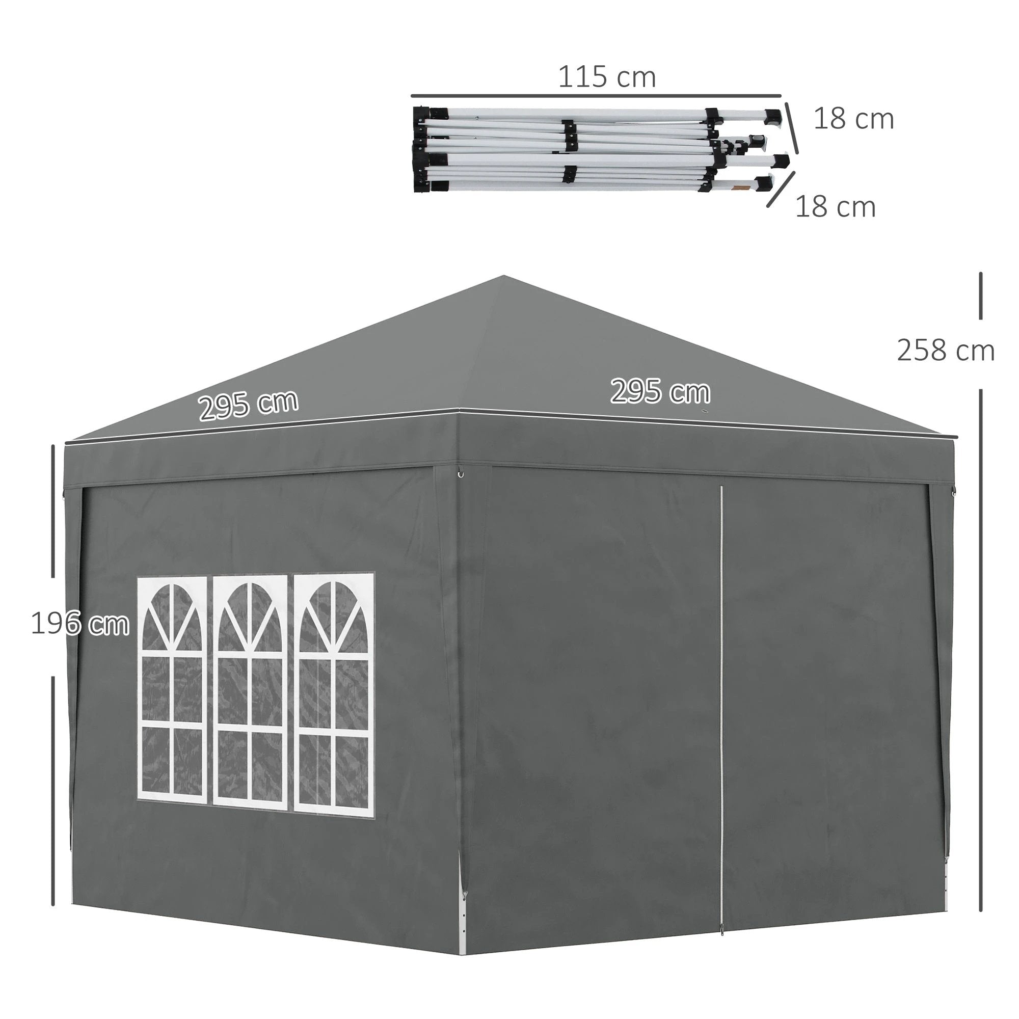 Outsunny Outsunny 3mx3m Pop Up Gazebo Party Tent Canopy Marquee with Storage Bag Grey - Gazebos