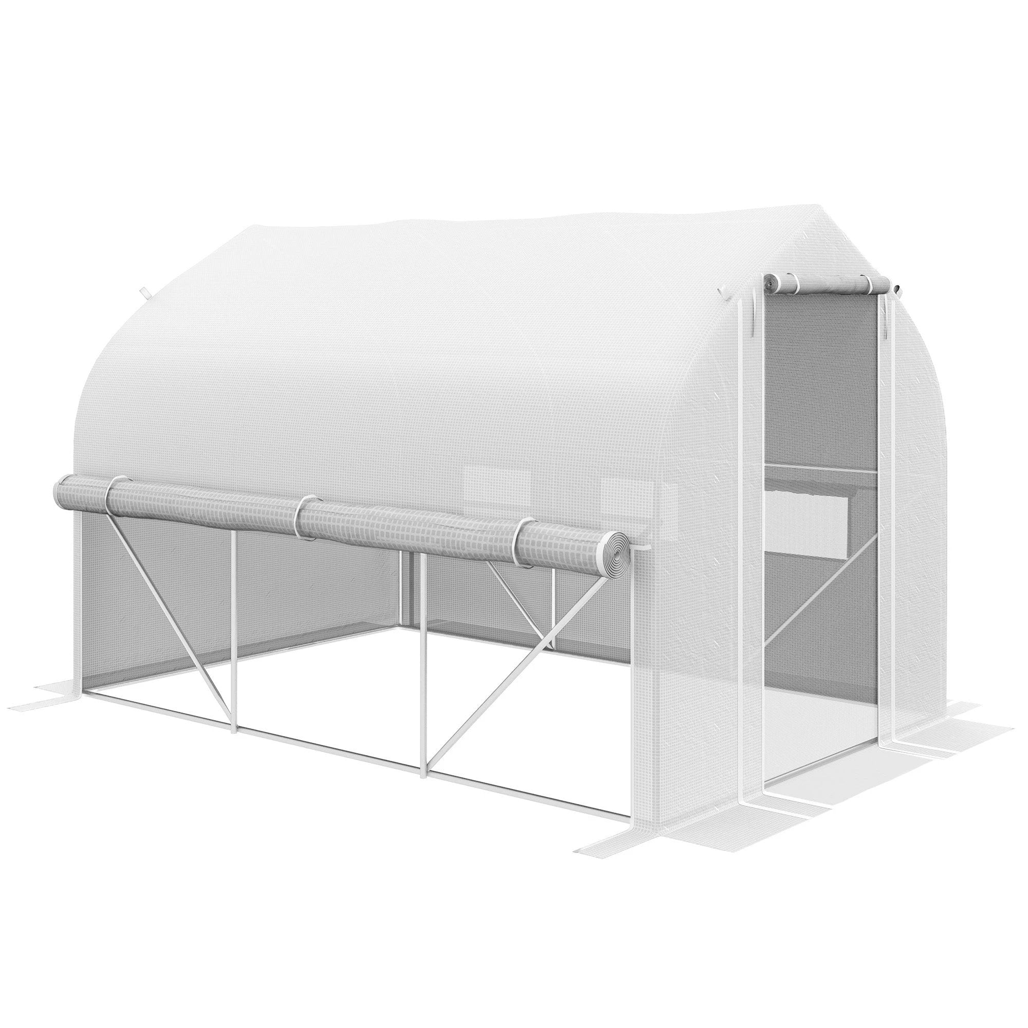 3 x 2m Polytunnel Greenhouse with Roll Up Sidewalls, Mesh Door, Plant Labels by Outsunny