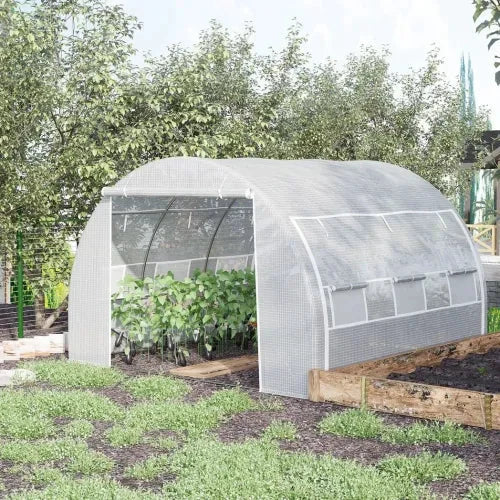 3 x 3 x 2 m Polytunnel Greenhouse Pollytunnel Tent w/ Steel Frame White by Outsunny