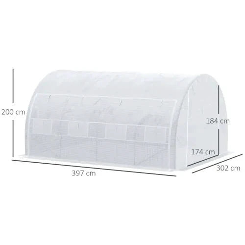 Outsunny 4 x 3 x 2 m Polytunnel Greenhouse Pollytunnel Tent w/ Steel Frame White - Greenhouse