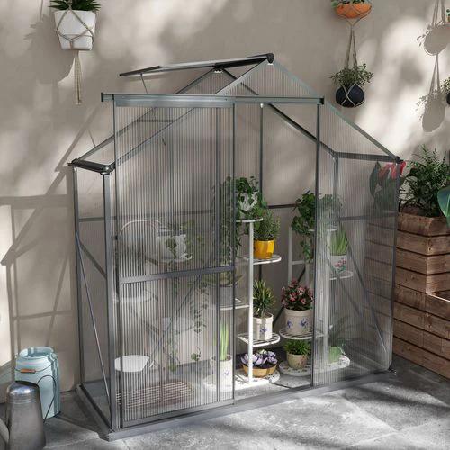 Outsunny 6 x 2.5ft Polycarbonate Greenhouse Aluminium Green House, Dark Grey by Outsunny