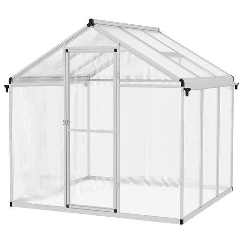 Outsunny 6x6ft Aluminium Greenhouse with/ Door Window Galvanised Base PC Panel by Outsunny