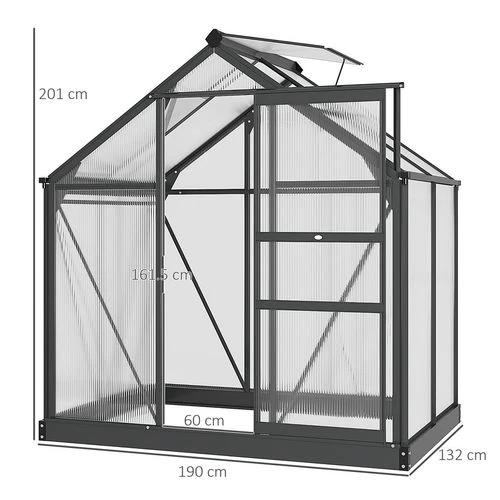 Outsunny Polycarbonate Walk-In Garden Greenhouse Aluminium Frame w/ Slide Door 6 x 4ft - Greenhouse