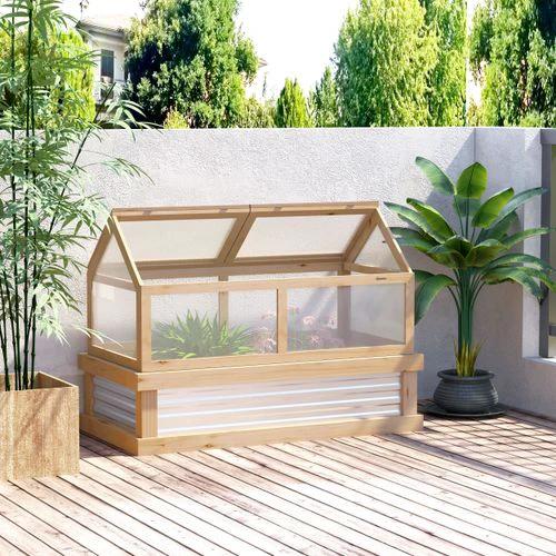 Outsunny Raised Garden Bed with Greenhouse Top, 122x 61 x 81.7cm, Natural Kit - Greenhouse
