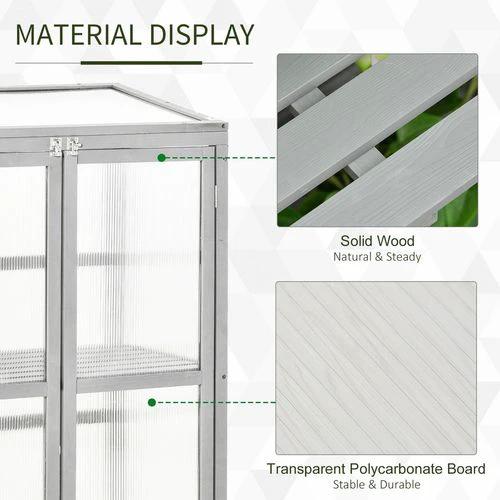 Wood Cold Frame Greenhouse Outdoor Indoor PC Board 76 x 47 x 110cm Grey by Outsunny