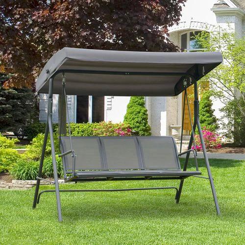 Outsunny 3 Seater Garden Swing Chair Grey Hammock Canopy Patio Outdoor Bench - Hammocks