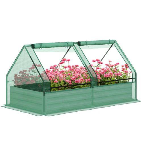Outsunny Raised Garden Bed Planter Box with Greenhouse, Green and Dark Grey by Outsunny