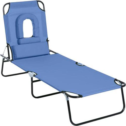 Folding Sun Lounger Reclining Chair w/ Pillow Reading Hole by Outsunny
