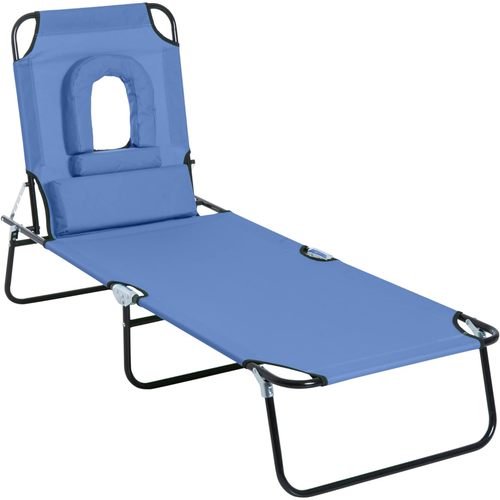 Folding Sun Lounger Reclining Chair w/ Pillow Reading Hole by Outsunny