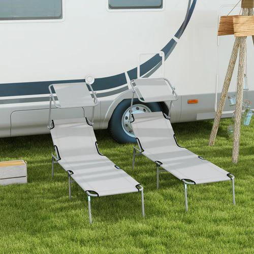Outsunny Folding Sun Lounger Set of 2 with Sunshade Adjustable Backrest by Outsunny