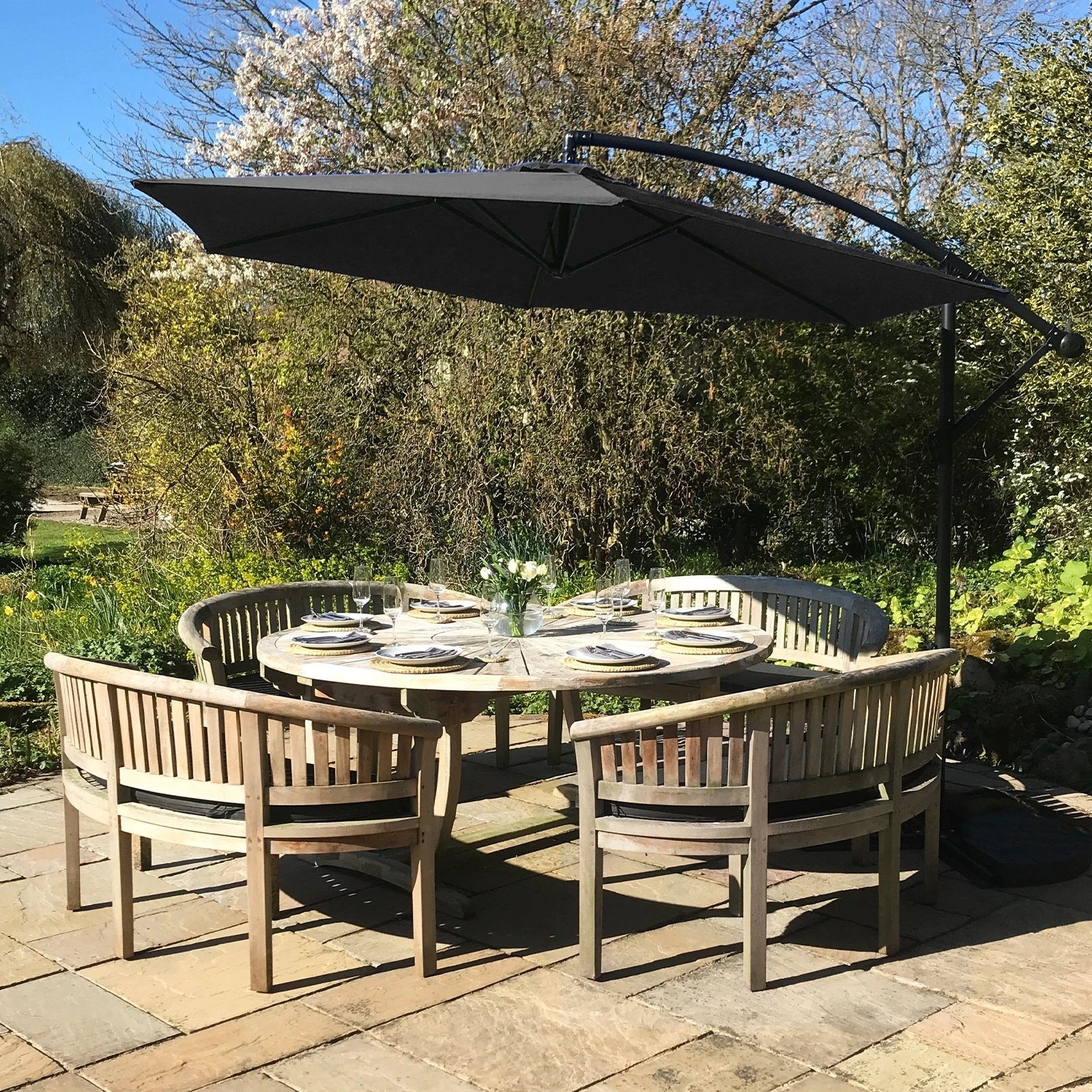 Premium Cantilever Parasol 3m Dia UV Crank Patio by Monster Shop