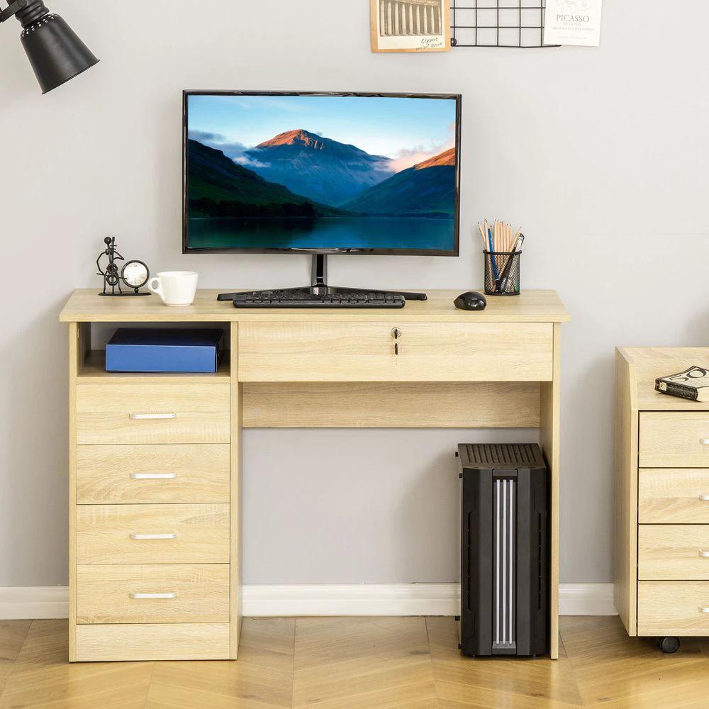 Computer Desk Writing Desk with Five Drawers for Home Office Oak by Unbranded