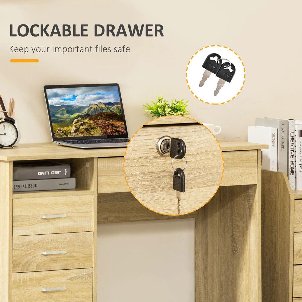 Unbranded Computer Desk Writing Desk with Five Drawers for Home Office Oak - Desks Desk