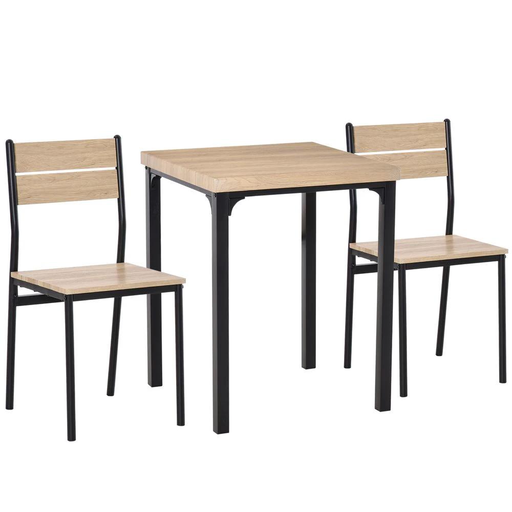 3 Pcs Compact Dining Table 2 Chairs Set Wooden Metal Legs Kitchen by Unbranded
