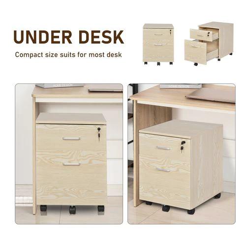 2-Drawer Locking Office Filing Cabinet 5 Wheels Rolling Storage Oak Vinsetto by Unbranded