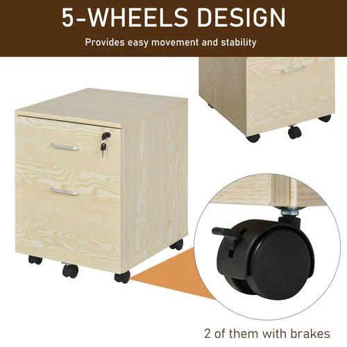 2-Drawer Locking Office Filing Cabinet 5 Wheels Rolling Storage Oak Vinsetto by Unbranded