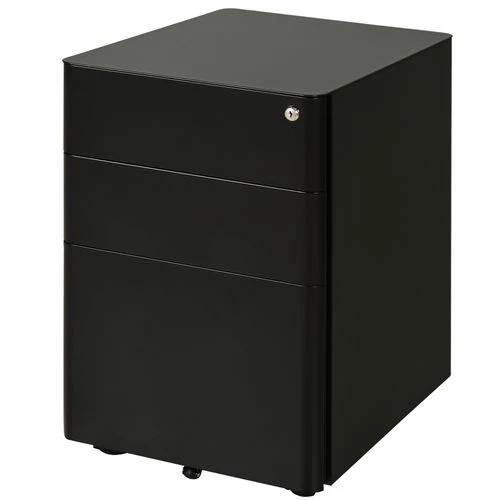 Unbranded 3 Draw Metal Filing Cabinet Lockable 4 Wheel Compact Under Desk Black Vinsetto - Filing Cabinet
