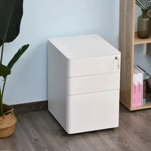Unbranded 3 Drawer Metal Filing Cabinet Lockable 4 Wheels Compact Under Desk White - Filing Cabinet