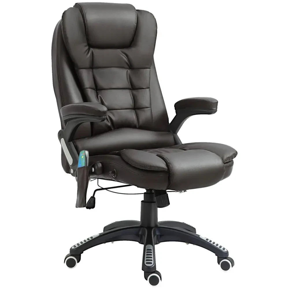 Executive Office Chair with Massage and Heat PU Leather Reclining Chair, Brown by Unbranded