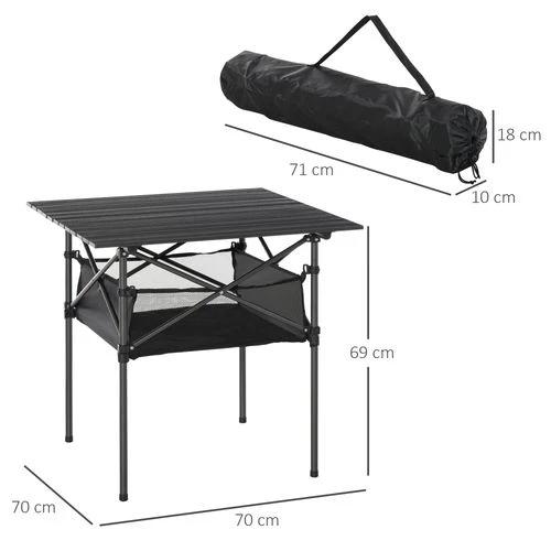 Unbranded Aluminum Camping Table Roll-Top Folding Table Picnic Table w/ Mesh Bag, Black - Picnic Tables