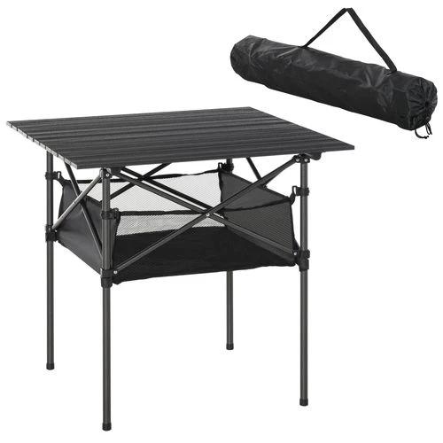 Unbranded Aluminum Camping Table Roll-Top Folding Table Picnic Table w/ Mesh Bag, Black - Picnic Tables